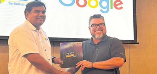 Google’s domestic fibre-optic cable will be built by Telecom Fiji, following the signing of a partnership deal by Telecom Fiji CEO Charles Goundar, left and Google’s Brian Quigley. Picture: REPEKA NASIKO