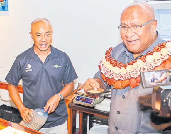 Lami Kava managing director Donny Yee, left, with DPM Manoa Kamikamica at the opening of Vale Kava last week. Picture: MINISTRY OF TRADE