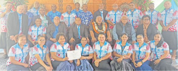 PRB general manager Timoci Naleba (seated first from left) with Youth and Sports Minister Jese Saukuru (seated 4th from left) and Housing Minister Maciu Nalumisa (seated 3th from left) with staff members of PRB at the official opening of the new Lagilagi housing multi-purpose court in Suva yesterday. Picture: JOSEFA SIGAVOLAVOLA