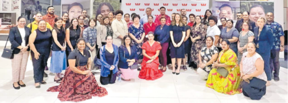 Women leaders, business partners, entrepreneurs and staff of Westpac Fiji at the launch of the Westpac Fiji Female Founders Program in Suva on Tuesday. Picture: JOSEFA SIGAVOLAVOLA