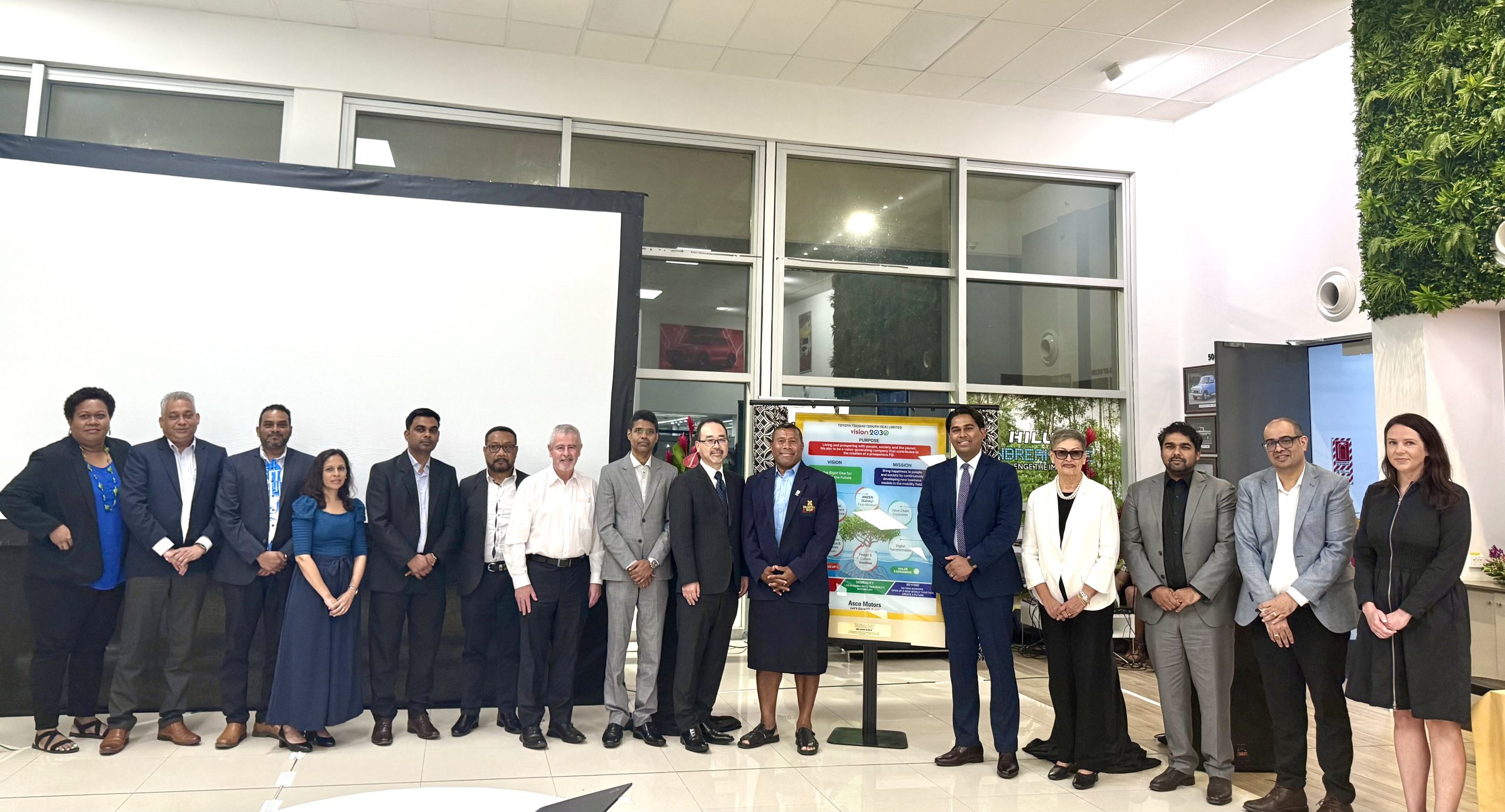 Representatives of Asco Motors Fiji after the official launch of Asco’s Vision 2030 strategy at their showroom in Nabua on Monday. Picture: JOSEFA SIGAVOLAVOLA