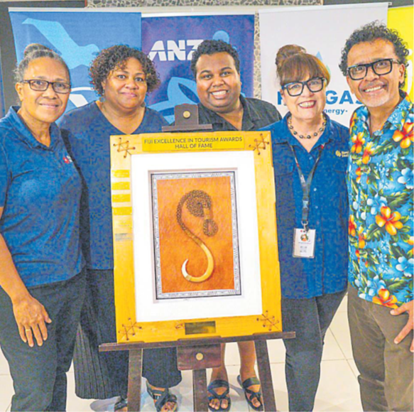 Brigid and Tony Whitton with the Rosie Events team being inducted into the Fiji Excellence in Tourism Awards, Hall of Fame.