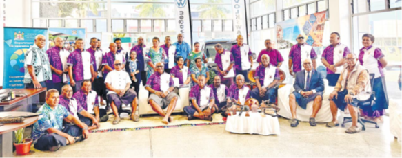 Deputy Prime Minister and Minister for Trade and Cooperatives Manoa Kamikamica (seated 5th from left) with members of the KY6 cooperatives following the hand over ceremony on Tuesday this week. Picture: JOSEFA SIGAVOLAVOLA