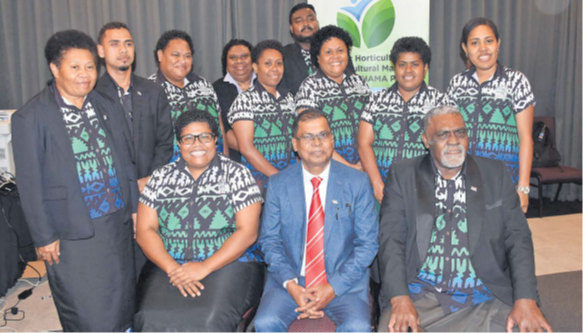 Minister of Finance Professor Biman Prasad (sitting centre) with Assistant Minister for Agriculture Tomasi Tunabuna (sitting right) and members of the Ministry of Agriculture’s economic planning and statistics unit. Picture: KATA KOLI