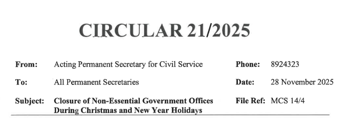 Government to close non-essential offices over festive period, PSC confirms