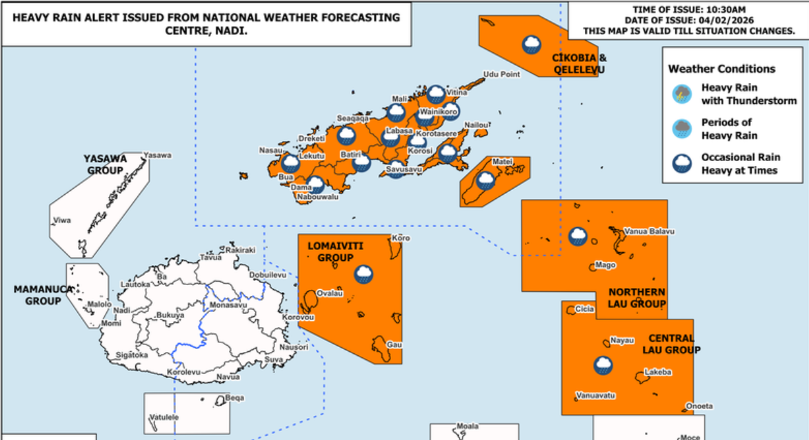 Heavy rain alert issued for Vanua Levu, Taveuni and surrounding islands